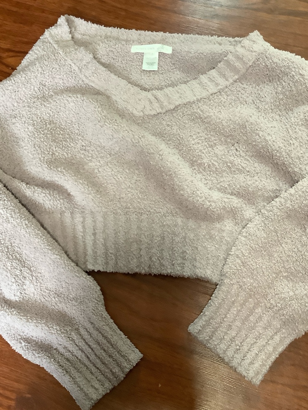 Altar'd State Plush V-Neck Cropped Sweater - Taupe
